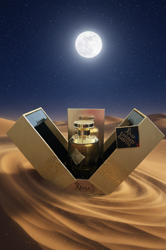 Ahuja Sacred Santal Eau De Parfum 3.4 Fl Oz – Unisex Luxury Perfume w/Sandalwood, Violet Leaves & Cardamom – Earthy Woody Fragrance w/Spicy Notes